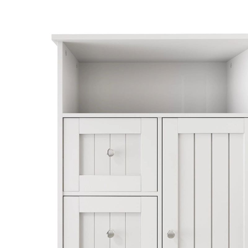 Meuble de rangement de salle de bain avec 3 tiroirs et une étagère à porte dissimulée, blanc
