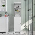 Meuble de rangement de salle de bain avec étagères ouvertes et armoire fermée, 40,6 cm L x 153,6 cm H, blanc