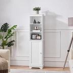 Meuble de rangement de salle de bain avec étagères ouvertes et armoire fermée, 40,6 cm L x 153,6 cm H, blanc
