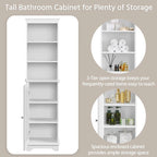 Meuble de rangement de salle de bain avec étagères ouvertes et armoire fermée, 40,6 cm L x 153,6 cm H, blanc