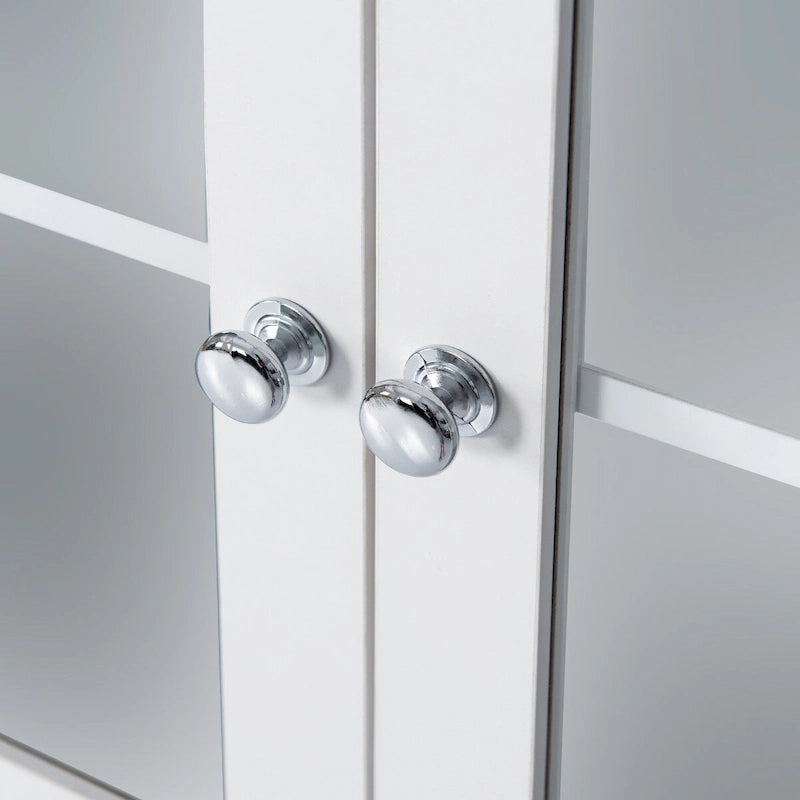 Armoire haute avec portes vitrées, étagères réglables et dispositif anti-basculement