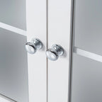 Armoire haute avec portes vitrées, étagères réglables et dispositif anti-basculement