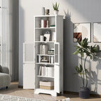 Armoire haute avec portes vitrées, étagères réglables et dispositif anti-basculement