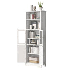 Armoire haute avec portes vitrées, étagères réglables et dispositif anti-basculement