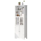 Armoire haute avec portes vitrées, étagères réglables et dispositif anti-basculement