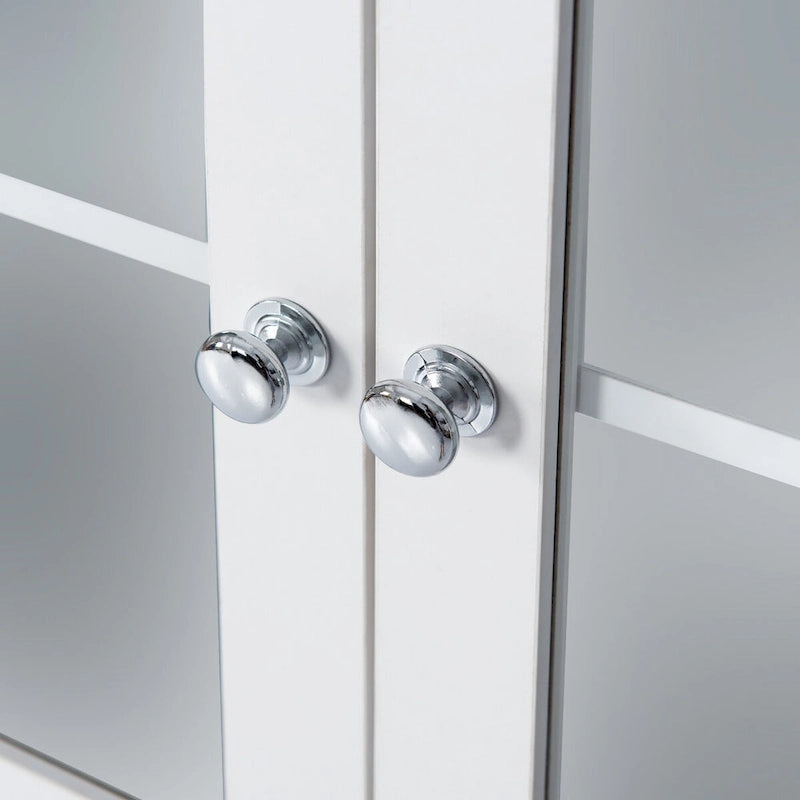 Armoire haute avec portes vitrées, étagères réglables et dispositif anti-basculement