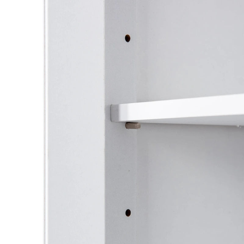 Armoire haute avec portes vitrées, étagères réglables et dispositif anti-basculement