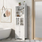 Armoire haute avec portes vitrées, étagères réglables et dispositif anti-basculement