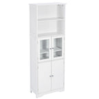 Armoire haute avec portes vitrées, étagères réglables et dispositif anti-basculement