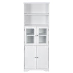 Armoire haute avec portes vitrées, étagères réglables et dispositif anti-basculement