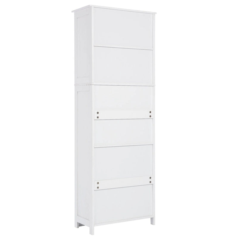 Armoire haute avec portes vitrées, étagères réglables et dispositif anti-basculement