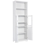 Armoire haute avec portes vitrées, étagères réglables et dispositif anti-basculement