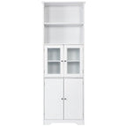 Armoire haute avec portes vitrées, étagères réglables et dispositif anti-basculement