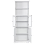 Armoire haute avec portes vitrées, étagères réglables et dispositif anti-basculement