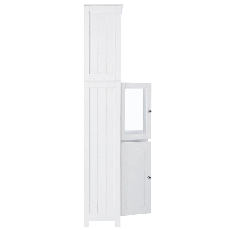 Armoire haute avec portes vitrées, étagères réglables et dispositif anti-basculement