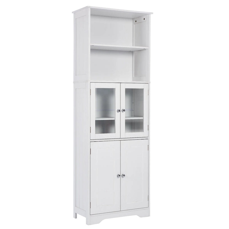 Armoire haute avec portes vitrées, étagères réglables et dispositif anti-basculement