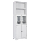 Armoire haute avec portes vitrées, étagères réglables et dispositif anti-basculement