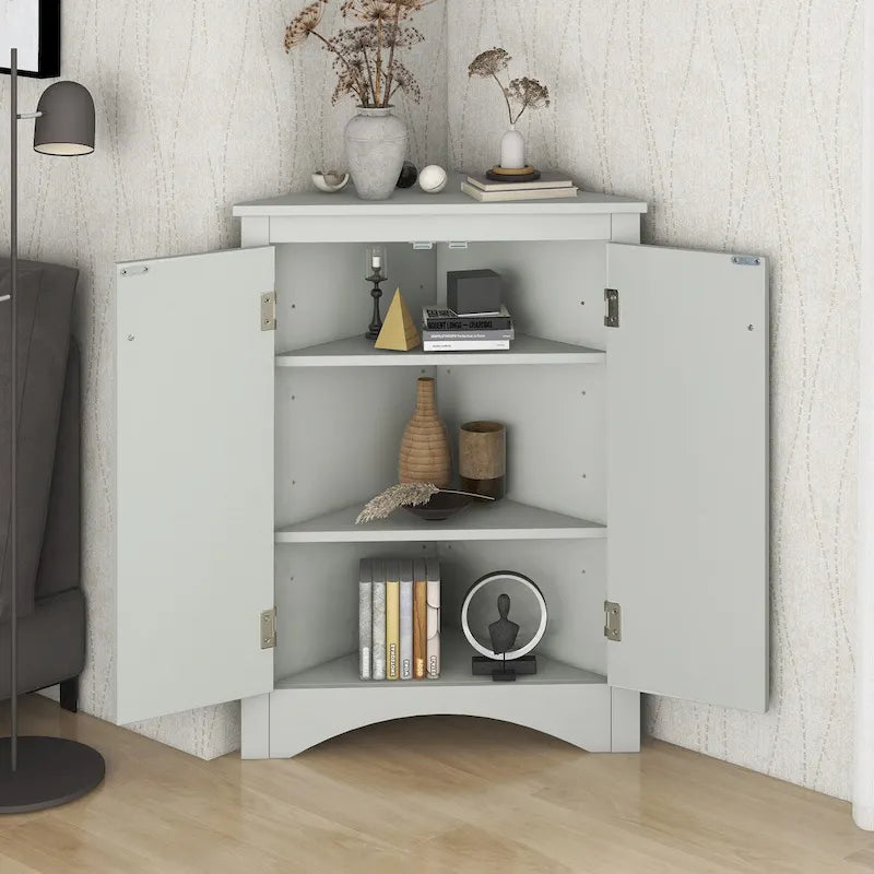 Meuble de Rangement d'Angle pour Salle de Bain avec Étagères Réglables, MDF, Marron