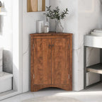 Meuble de Rangement d'Angle pour Salle de Bain avec Étagères Réglables, MDF, Marron