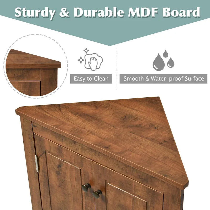 Meuble de Rangement d'Angle pour Salle de Bain avec Étagères Réglables, MDF, Marron