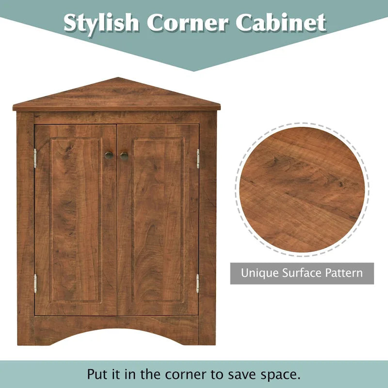 Meuble de Rangement d'Angle pour Salle de Bain avec Étagères Réglables, MDF, Marron