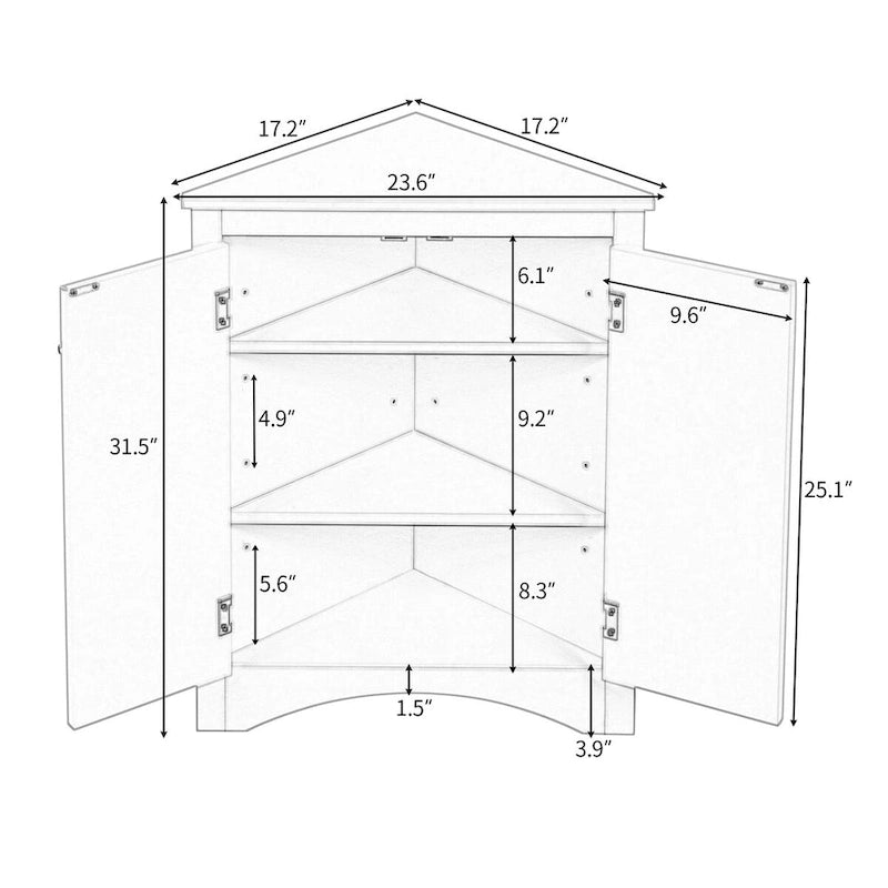 Meuble de Rangement d'Angle pour Salle de Bain avec Étagères Réglables, MDF, Marron