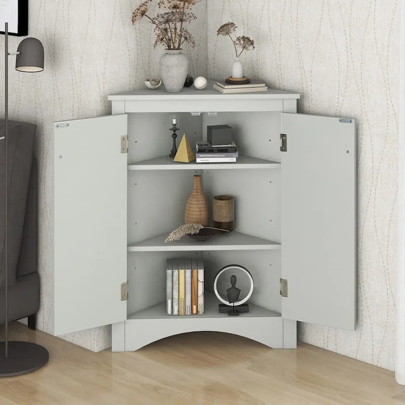 Meuble de Rangement d'Angle pour Salle de Bain avec Étagères Réglables, MDF, Marron