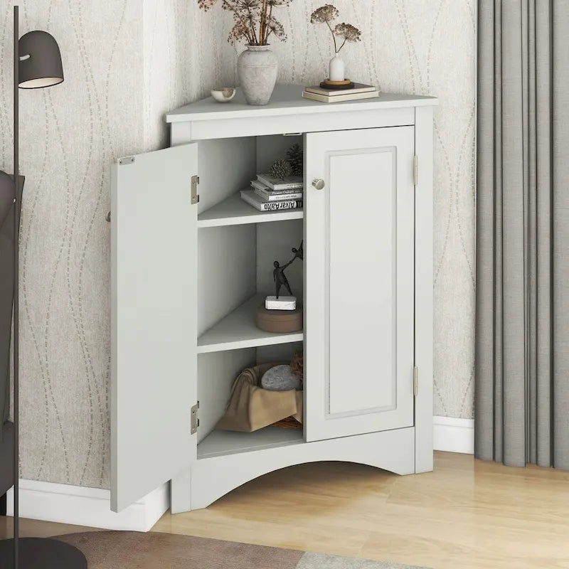 Meuble de Rangement d'Angle pour Salle de Bain avec Étagères Réglables, MDF, Marron