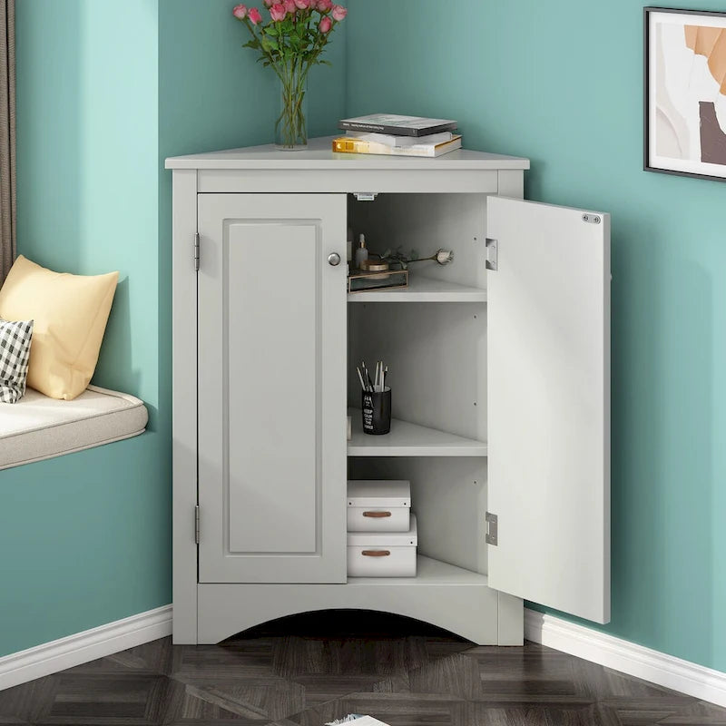Meuble de Rangement d'Angle pour Salle de Bain avec Étagères Réglables, MDF, Marron