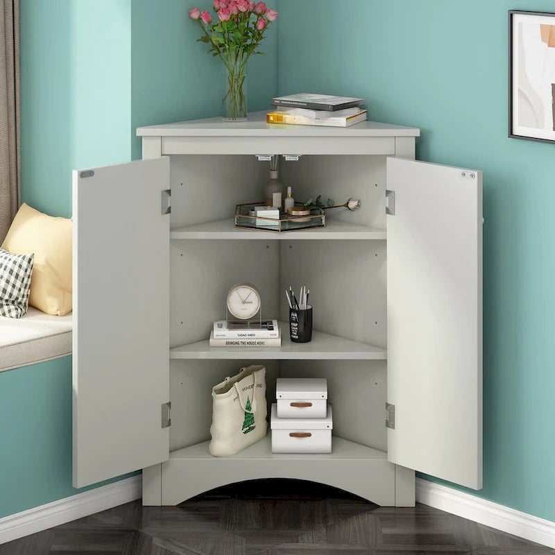 Meuble de Rangement d'Angle pour Salle de Bain avec Étagères Réglables, MDF, Marron