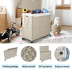 Panier à linge gris 160L avec couvercle, roulettes et 2 sacs amovibles, cadre en rotin PE