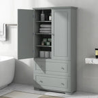 Meuble colonne de salle de bain avec 2 tiroirs, 2 portes et étagères réglables