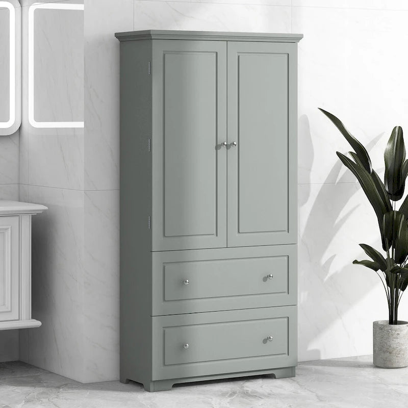 Meuble colonne de salle de bain avec 2 tiroirs, 2 portes et étagères réglables