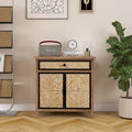 Meuble de rangement en bois naturel avec tiroirs et portes, 75 L x 36 P x 78 H cm