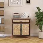 Meuble de rangement en bois naturel avec tiroirs et portes, 75 L x 36 P x 78 H cm