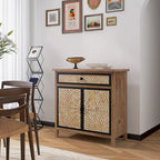 Meuble de rangement en bois naturel avec tiroirs et portes, 75 L x 36 P x 78 H cm