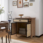 Meuble de rangement en bois naturel avec tiroirs et portes, 75 L x 36 P x 78 H cm