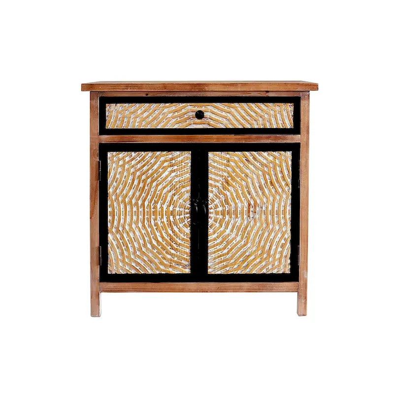 Meuble de rangement en bois naturel avec tiroirs et portes, 75 L x 36 P x 78 H cm