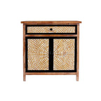 Meuble de rangement en bois naturel avec tiroirs et portes, 75 L x 36 P x 78 H cm