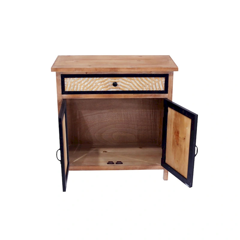 Meuble de rangement en bois naturel avec tiroirs et portes, 75 L x 36 P x 78 H cm