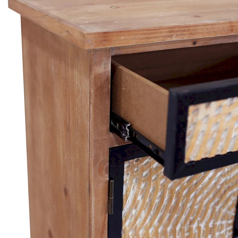 Meuble de rangement en bois naturel avec tiroirs et portes, 75 L x 36 P x 78 H cm