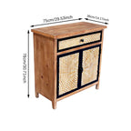 Meuble de rangement en bois naturel avec tiroirs et portes, 75 L x 36 P x 78 H cm