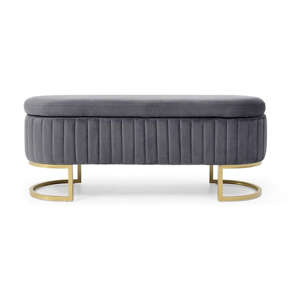 Storage Bench Bedroom Bench, Velvet Oval Upholstered End of Bed Bench with Golden Metal Legs, 50  Storage Ottoman Bench