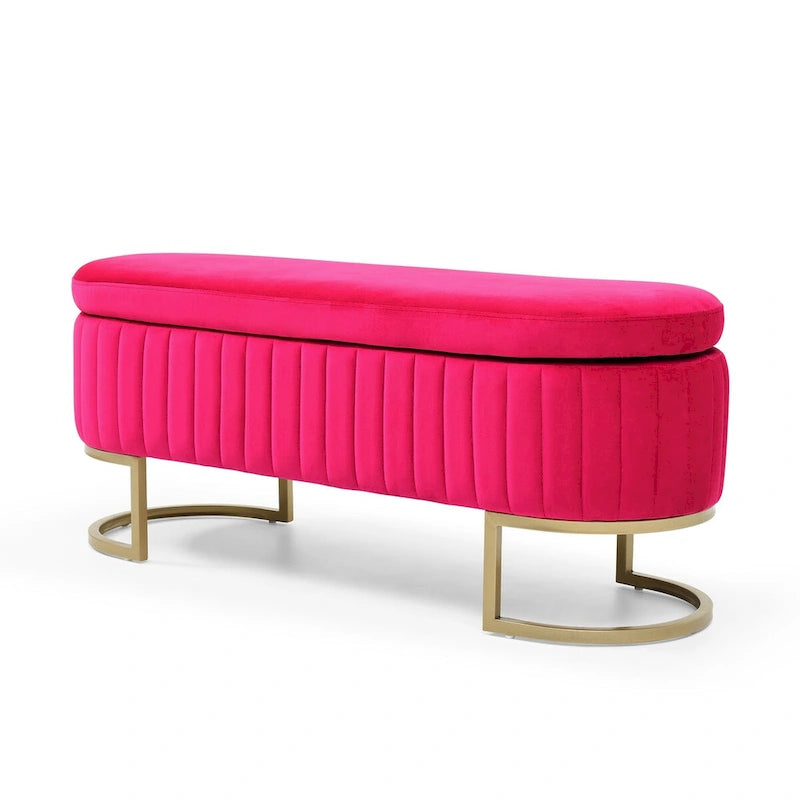 Storage Bench Bedroom Bench, Velvet Oval Upholstered End of Bed Bench with Golden Metal Legs, 50  Storage Ottoman Bench