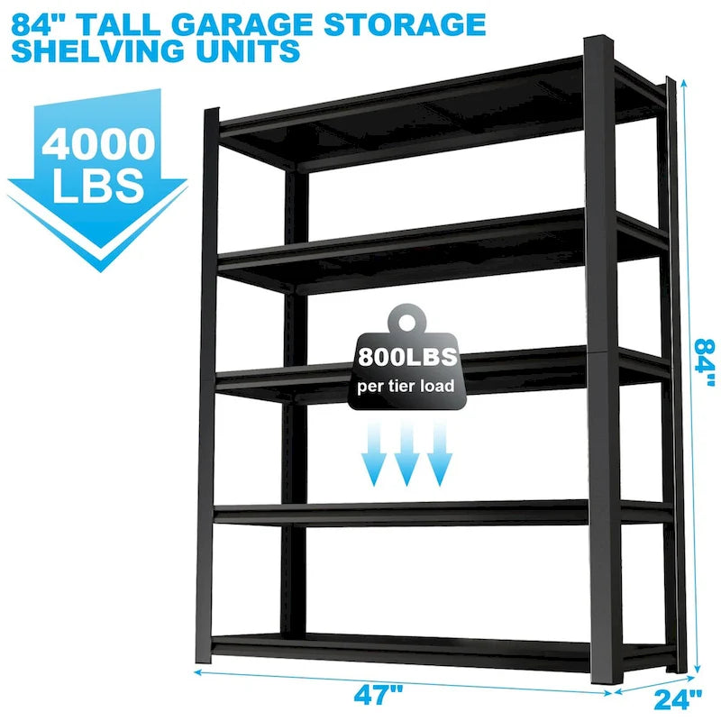 Étagères en métal noir de 213 cm de hauteur avec 5 séparateurs amovibles, grande capacité pour garage
