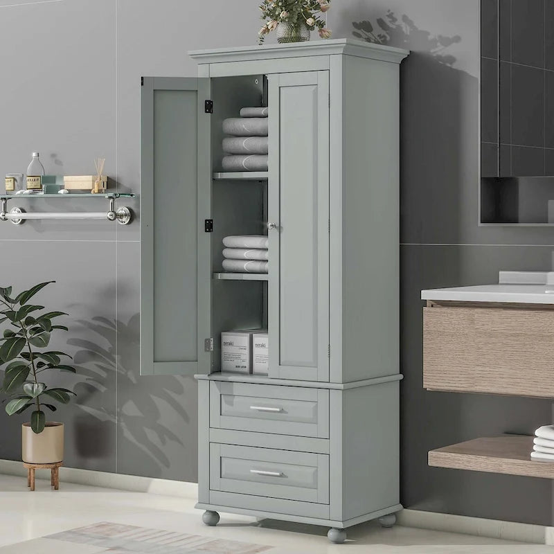 Meuble haut de rangement avec 2 tiroirs, étagère réglable et dispositif anti-basculement