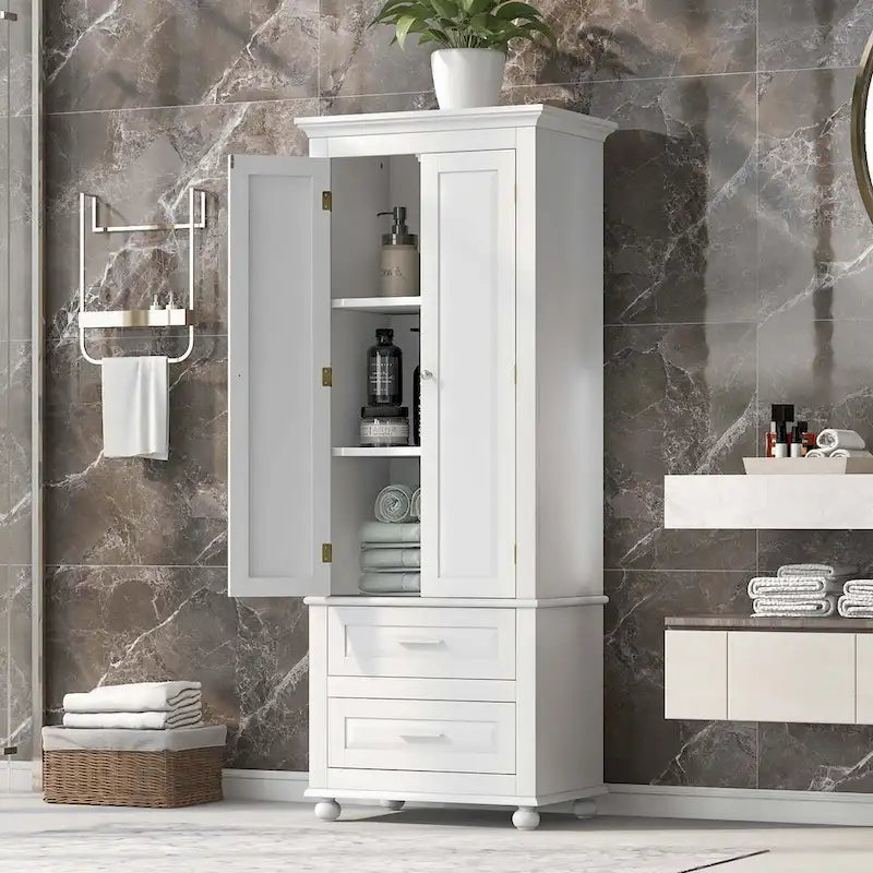 Meuble haut de rangement avec 2 tiroirs, étagère réglable et dispositif anti-basculement