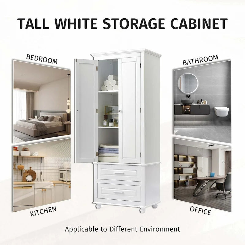 Meuble haut de rangement avec 2 tiroirs, étagère réglable et dispositif anti-basculement