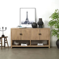 Buffet quatre portes de 170 cm avec étagère, finition naturelle patinée, style rustique/ferme
