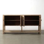 Buffet quatre portes de 170 cm avec étagère, finition naturelle patinée, style rustique/ferme
